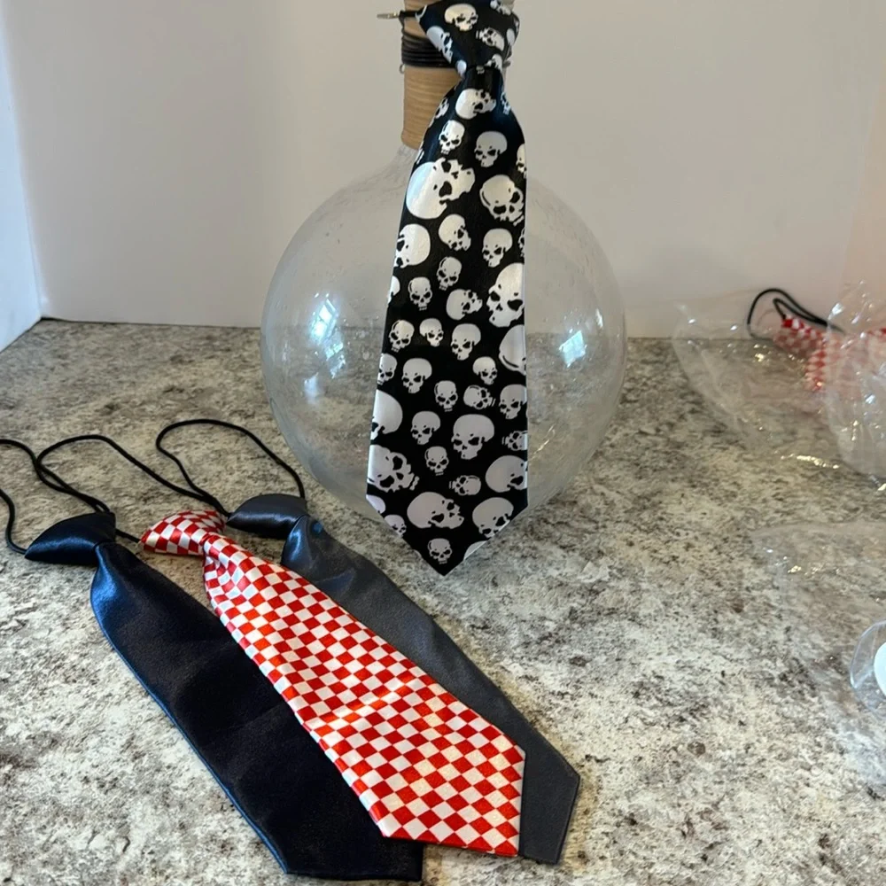Ties 10 inch attached elastic cord satin look and feel NWOT set of 4 unisex